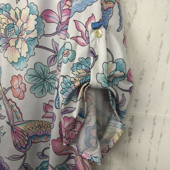 Vintage Teddi Of California Size 2X Butterfly Floral Print Top 3/4 Tab Sleeves - Picture 3 of 4